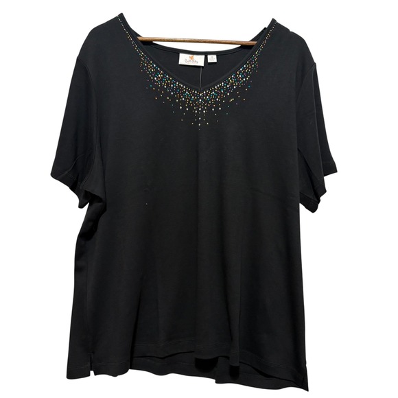 Quacker Factory Womens Top 2X Black Rhinestone Embellished Casual Glam Office - Picture 1 of 5